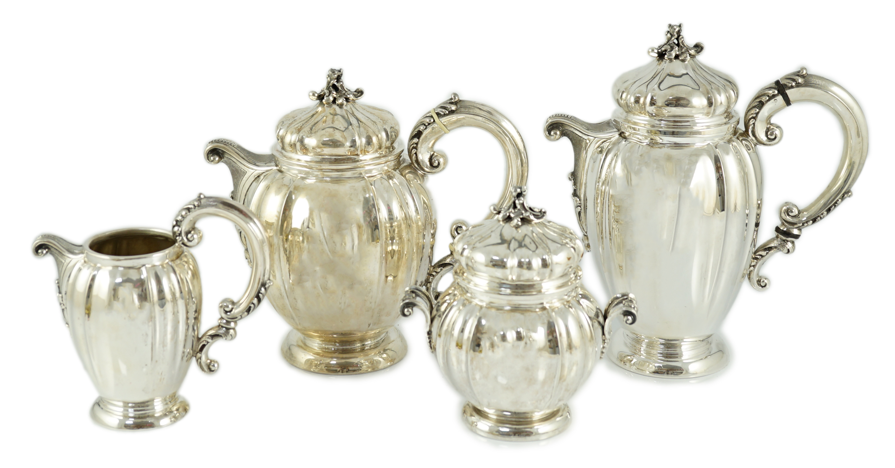 A mid 20th century Italian Buccelatti sterling silver four piece tea set